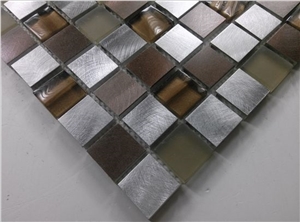 Square Crystal Glass Mix Aluminum Metal Mesh Mounted Tile
