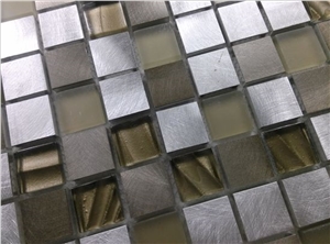 Square Hot Melt Crystal Glass Mix Aluminum Mosaic Tile