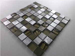 Square Hot Melt Crystal Glass Mix Aluminum Mosaic Tile