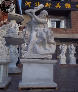 Alabaster Human Fight with Animal Sculpture,Western Garden Handcarved