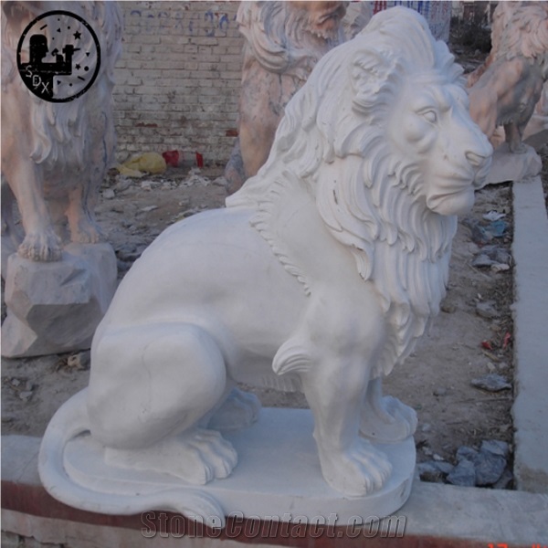 White Marble Lion Statues,Alabaster Animal Sculpture,Western Handcraft