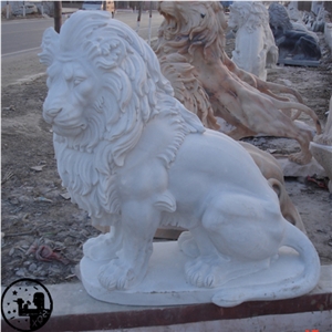 White Marble Lion Statues,Alabaster Animal Sculpture,Western Handcraft