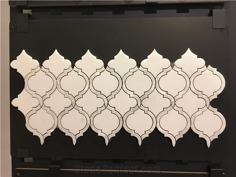 Water Jet Mosaic Pattern ,Sevic White with Mother Of Pearl Mosaic