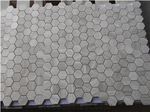Athens White Wooden Vein Serpeggiante Marble Hexagon Mosaic Panel Polished Gofar