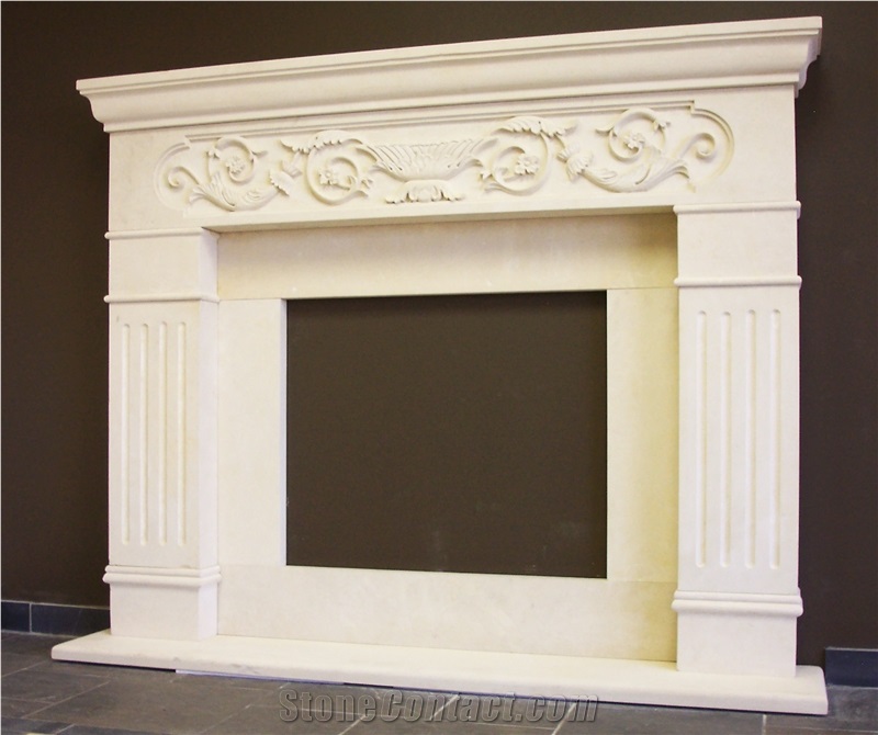 Beige Limestone Flower Carving Villa Furniture Fireplace Mantel