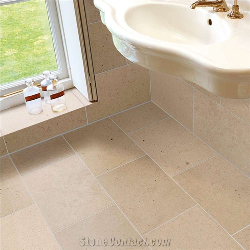 Beige Limestone Honed Tile Machine Cutting Cream Panel Pattern Bathroom Wall Cladding