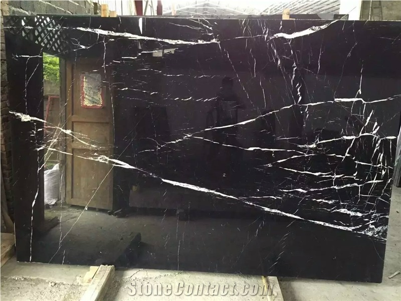 China Black King Marquina Marble Slab,Machine Cutting Panel Wall Tile