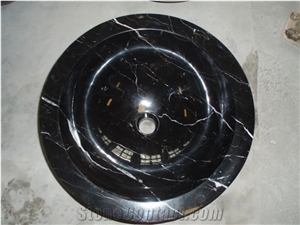 China Nero Marquina Marble Vessel Sink,Oriental Black Round Basin