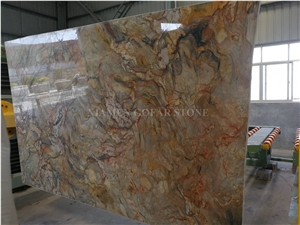 Golden Silk Spray Quartzite Slab,Giallo Panel Wall Covering,Floor Tile Paving