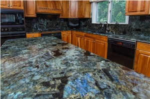 Labradorite Blue Granite Round Table Top,Coffee Worktop Solid Surface Tabletops for Dinner