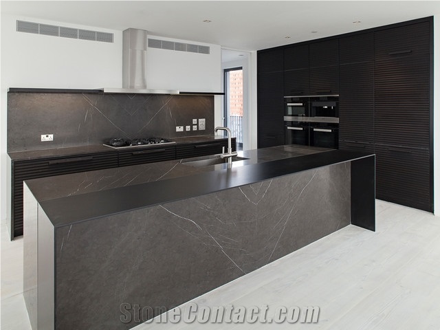 Modern Pietra Grey Marble Kitchen Cabinet Islands Countertops