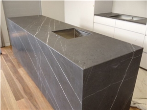 Modern Pietra Grey Marble Kitchen Islands Countertops