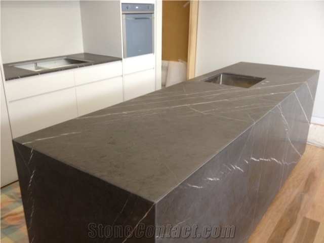 Modern Pietra Grey Marble Kitchen Islands Top,Countertops