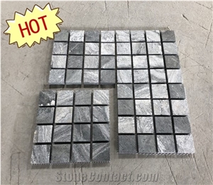 Nero Santiago China Grey Wooden Vein Granite Cube Stone,Exterior Pavers Cobble,Floor Pattern on Mesh