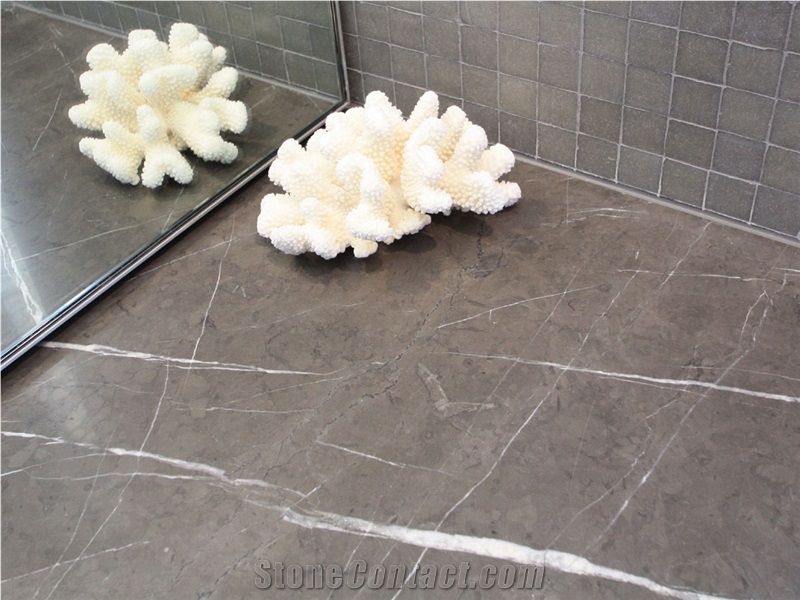 Pietra Gray Marble Slab Machine Cutting Bathroom Panel Tile Floor Covering