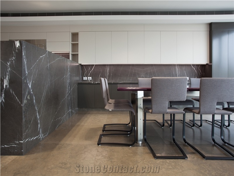 Pietra Grey Marble Kitchen Bar Countertops, Hotel Commercial Worktop