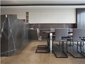 Pietra Grey Marble Kitchen Cabinet Countertops, L Shaped Worktop