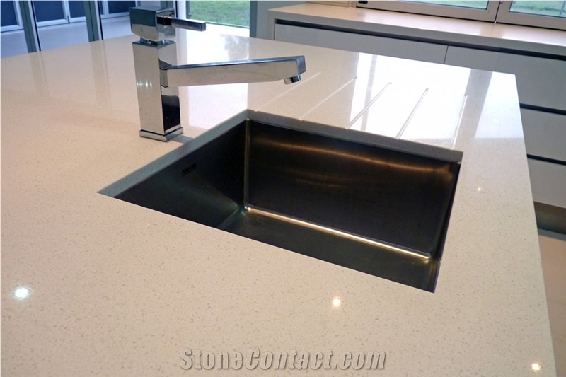 Pure White Quartz Stone Kitchen Countertop,Island Top Customized
