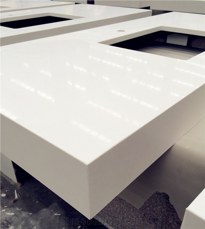 Pure White Quartz Stone Kitchen Countertop,Island Top Customized
