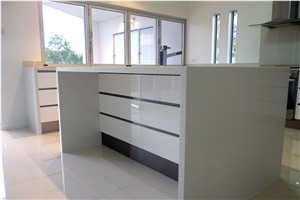 Pure White Quartz Stone Kitchen Countertop,Island Top Customized
