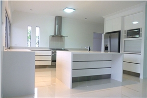 Pure White Quartz Stone Kitchen Countertop,Island Top Customized