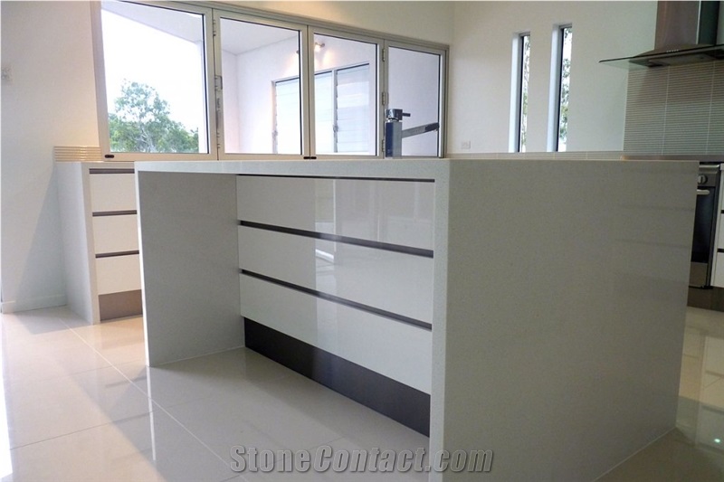 Pure White Quartz Stone Solid Surface L Shaped Kitchen Countertop,Work Top for Home, Interior Stone