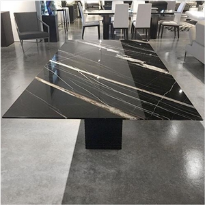 Saint Laurent Black Gold Vein Sahara Noir Marble Office Table,Conference Tabletop,Worktop Desk,Interior Furniture