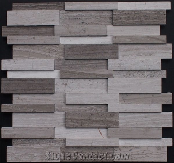 Silver Travertine Mix Grey Wooden Vein Marble Interior Art Mosaic Pattern