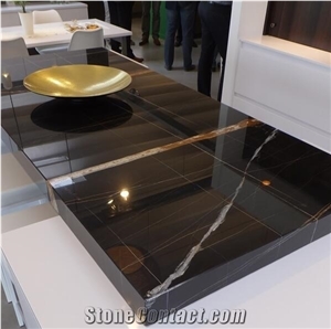 St.Laurent Black Gold Vein Sahara Noir Saint Marble Tabletop,Desk Display on Stone Fair