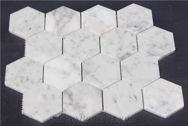 Carrara White Marble Hexagon Mosaic Tile Australian Stock