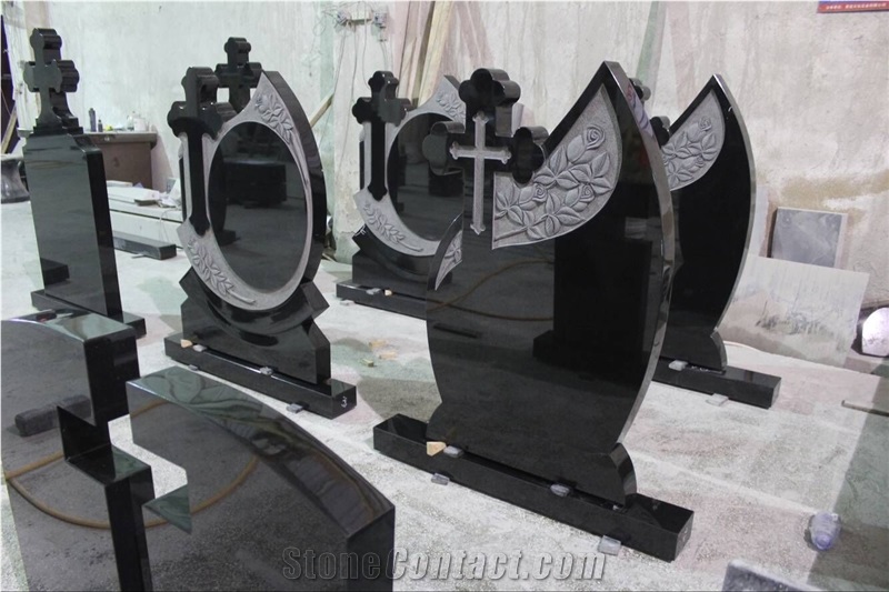 Classic Style Shanxi Black Carving Flowers Tombstone