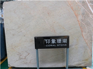 Coral Stone Marble Slab Beige Color with Red Line for Hotel