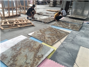 Honeycomb Backed Golden Crystal Granite Tiles, Cheap Price, Good Quality