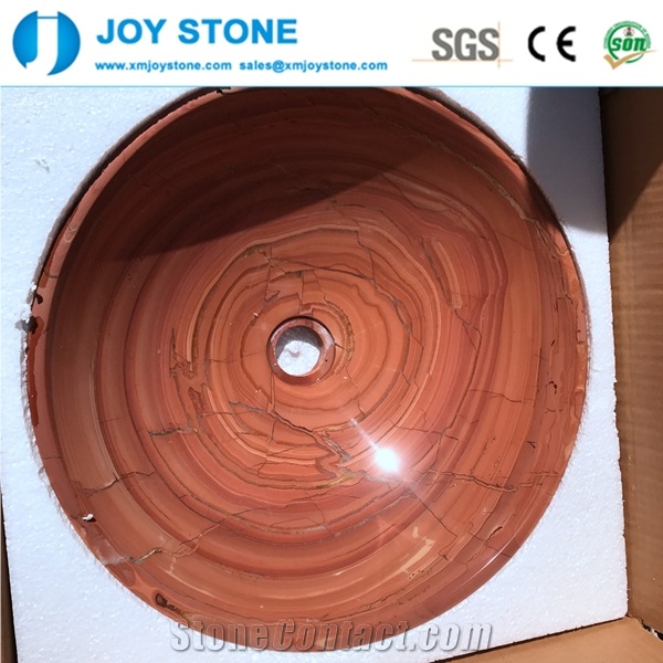 Beautiful Red Wash Basin Marble Stone Factory on Hot
