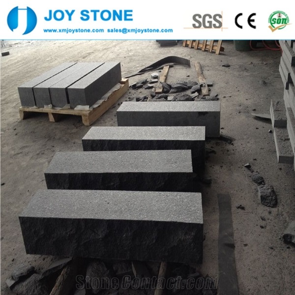 China Fuding Black Basalt Absolute Pearl Granite Flamed Steps Treads