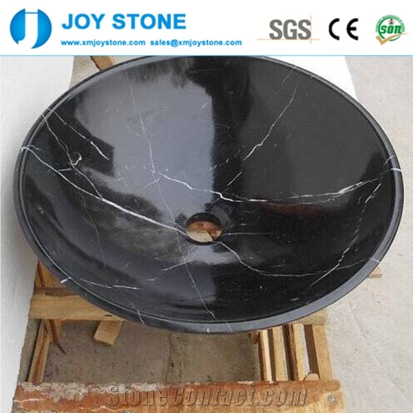 Good Quality Rounded China Marquina Marble Home Bathroom Wash Basin