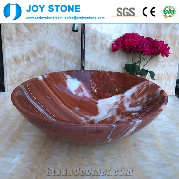 Red Marble Wash Basin for Bathroom Beautiful and Hotsale