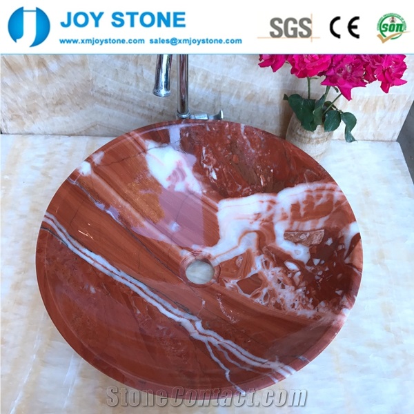 Round Marble Wash Basin Red Color for Bathroom