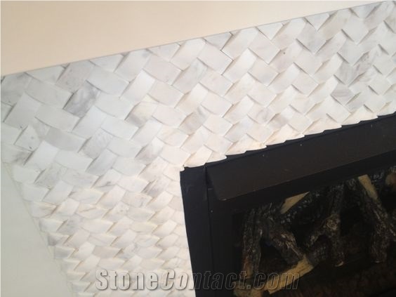 Carrara White Marble Subway Tiles Fireplace Surround - Thinkrock Stone