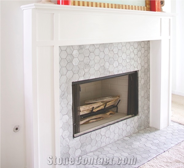 Carrara White Marble Subway Tiles, How To Tile Fireplace Surround
