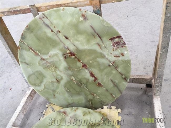 Green Onyx Marble Slab Round Tables