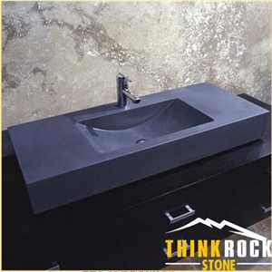 Honed Vanity Sink Black Basalt with Basin for Bathroom