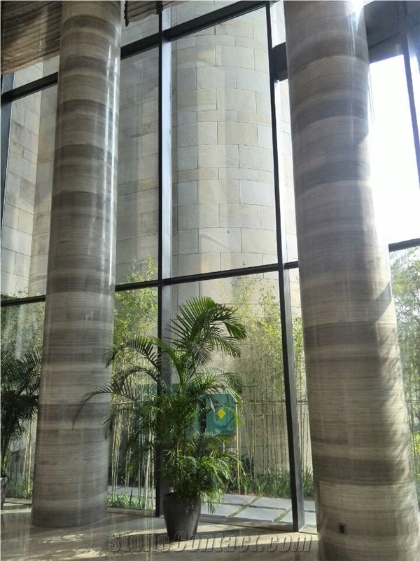Multicolor Polished Teakwood Tile&Stone Column for Hotel Lobby