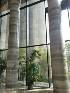 Multicolor Polished Teakwood Tile&Stone Column for Hotel Lobby