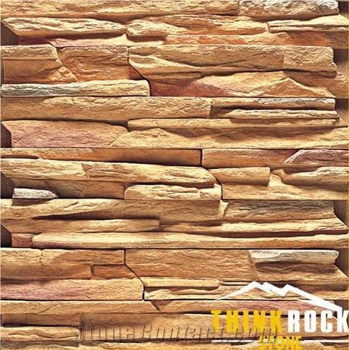 Yellow Artificial Yellow Cultured Ledge Stone Wall