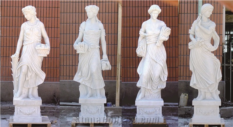 Four Season Lady Sculptures,Lady Stone Statue,Pure White Marble Status