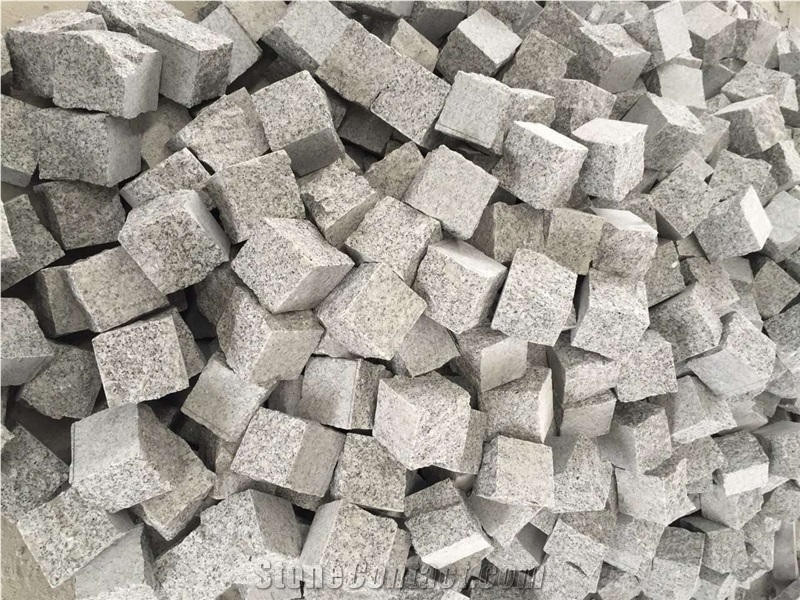Light Grey Granite Cube Stone, White Cobble Stone, Light Grey Pavement