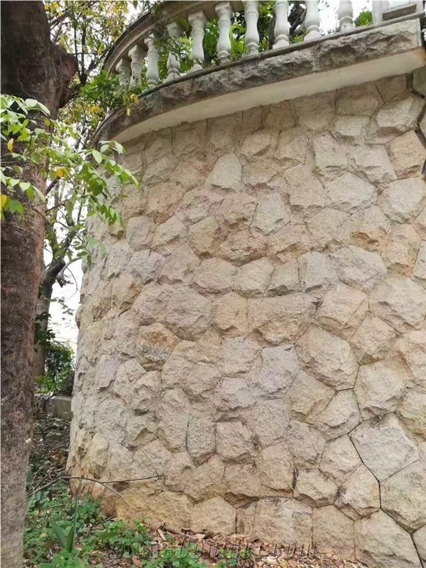 Yellow Granite Garden Wall,Granite Garden Decor,Garden Stone Design