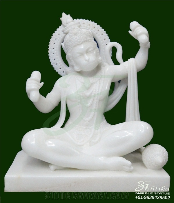Hanuman G Statue in White Marble