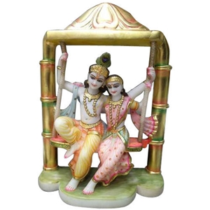 White Marble Radha Krishna Statues with Jhula